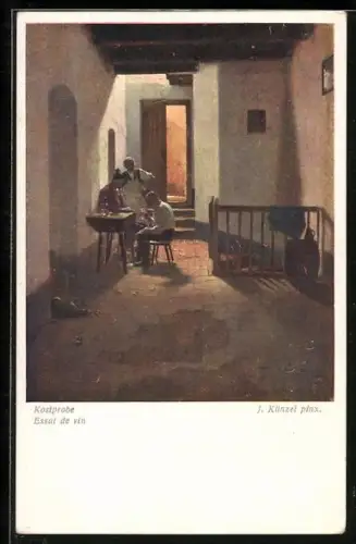 Künstler-AK Brüder Kohn (B.K.W.I) Nr. 1797: Ein Mann probiert einen neuen Wein aus