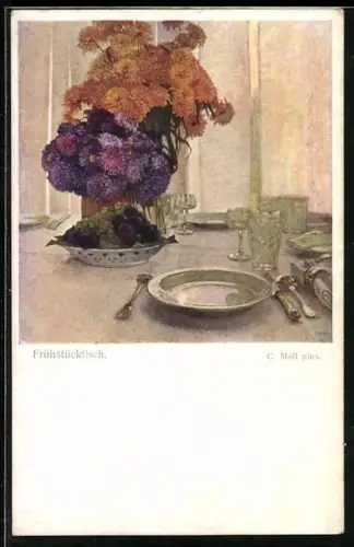 Künstler-AK Brüder Kohn (B.K.W.I) Nr. 1210: Mit Obst und Blumen eingedeckter Frühstückstisch