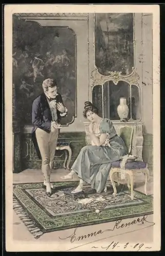 Künstler-AK Brüder Kohn (B.K.W.I) Nr. 429-2: Junger Mann versucht eine Dame zu umgarnen