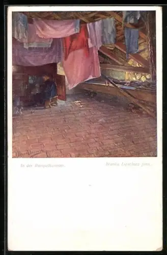 Künstler-AK Brüder Kohn (B.K.W.I) Nr. 1487: Junges Kind sitzt in der Rumpelkammer