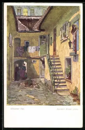 Künstler-AK Brüder Kohn (B.K.W.I) Nr. 1485: Wien, Altwiener Hof, Zwei Damen im Gespräch