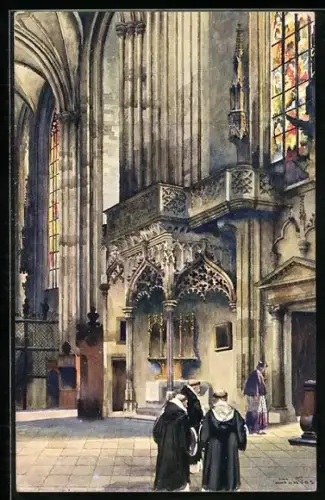 Künstler-AK Wien, Stephanskirche, Leopoldialtar mit Eingang zur grossen Sakristei, Innenansicht