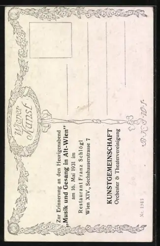 Künstler-AK Franz Schubert, der Komponist mit zwei Damen am Dreimäderlhaus