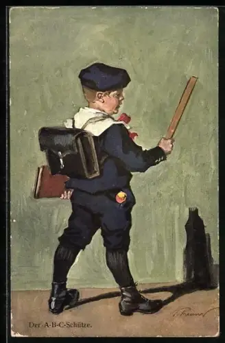 Künstler-AK Der ABC-Schütze auf den Weg zur Schule