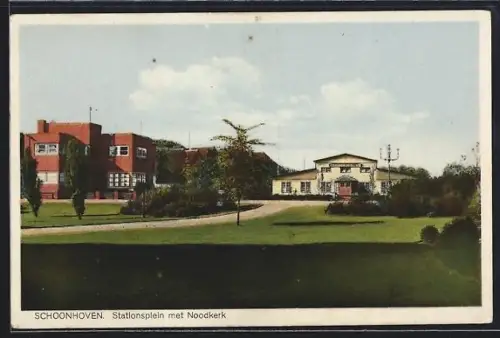 AK Schoonhoven, Stationsplein met Noodkerk