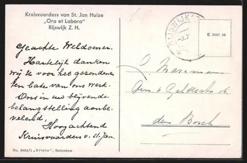 AK Rijswijk /Z. H., Kruisvaarders van St. Jan Huize Ora et Labora, Gezicht op `t oude Broederhuis