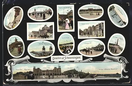 AK Scheveningen, Panorama mit Palace-Hotel, Kurhaus, Boulevard, Rotonde