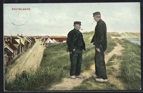 AK Zoutelande, Niederländische Männer auf Deich