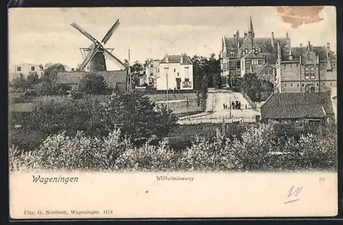 AK Wageningen, Wilhelminaweg met Molen