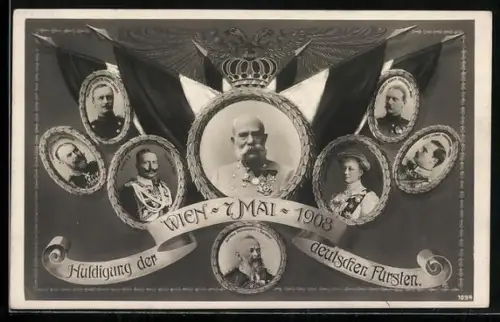 AK Wien, Huldigung der deutschen Fürsten 1908, Kaiser Franz Josef I. von Österreich, Ernst Ludwig von Hessen-Darmstadt