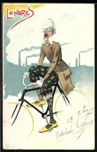 Künstler-AK sign.Rosetti: Mann auf seinem Fahrrad