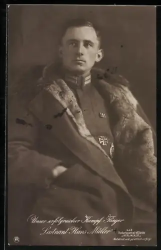 Foto-AK Sanke Nr. 446: Portrait Kampf-Flieger Leutnant Hans Müller