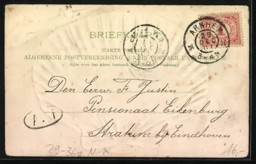 Passepartout-Lithographie Arnhem, Panorama im Muschel-Passepartout