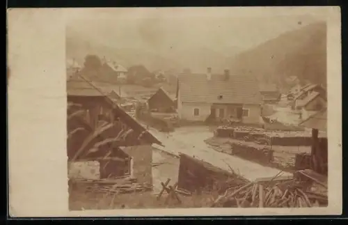 Foto-AK Neuberg /Mürz, Hochwasser 1916, Krampen