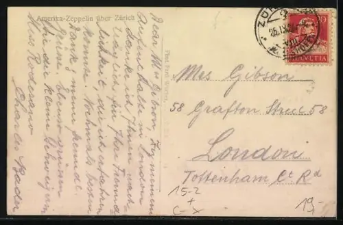 AK Zürich, Amerika-Zeppelin über der Stadt, Dampfer