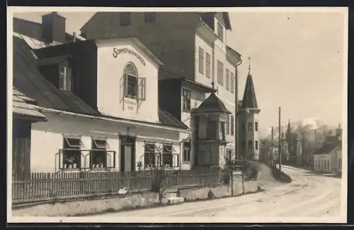 AK Mariazell, Sommerwohnungen R. Oberleitner mit Strassenpartie