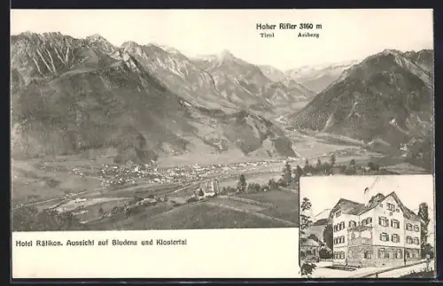 AK Bludenz, Hotel Rätikon, Aussicht auf Bludenz und Klostertal