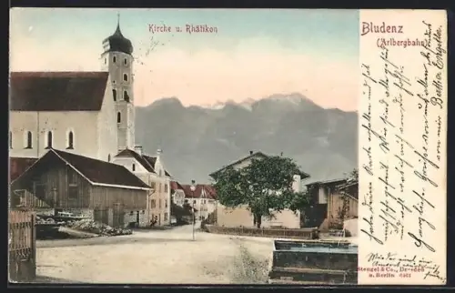 AK Bludenz /Arlbergbahn, Kirche und Rhätikon