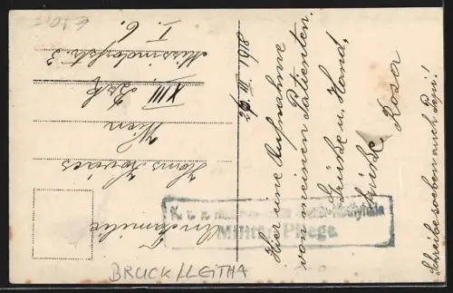 Foto-AK Bruck /Leitha, Soldaten und Schwestern d. Reserve-Spital, Pavilon II