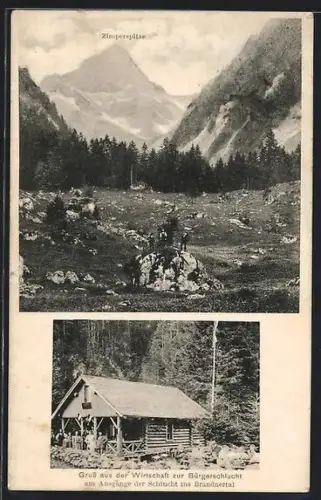 AK Brand, Gasthaus zur Bürgerschlucht, Blick zur Zimperspitze