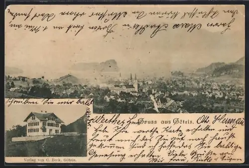 AK Götzis, Ortsansicht mit Villa Schönblick