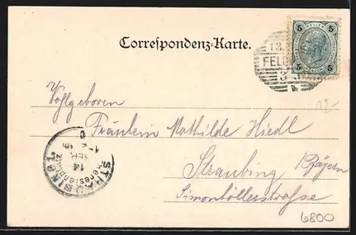 AK Feldkirch, Flusspartie mit Blick auf Stella Matutina, Blumengeschmücktes Passepartout