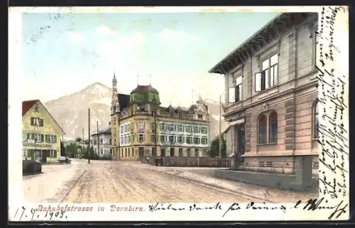 AK Dornbirn, Bahnhofstrasse mit Gasthaus zur Linde