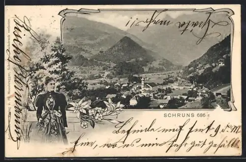 AK Schruns, Blick auf den Ort und die Berge