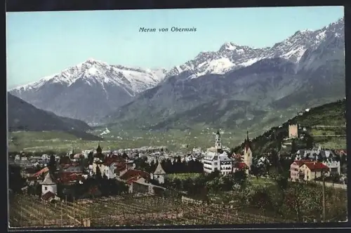 AK Meran, Ortsansicht von Obermais gesehen