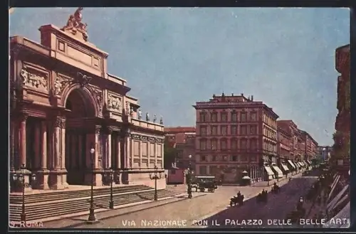 AK Roma, Via Nazionale con il Palazzo delle Belle Art