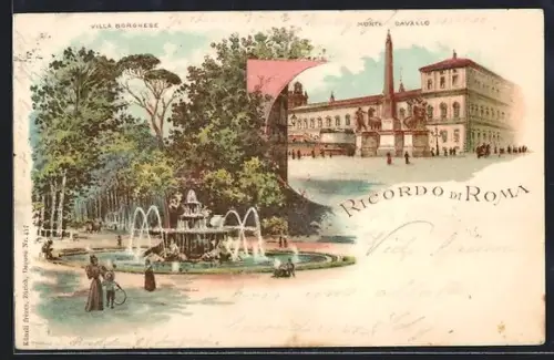 Lithographie Roma, Monte Cavallo, Villa Borghese