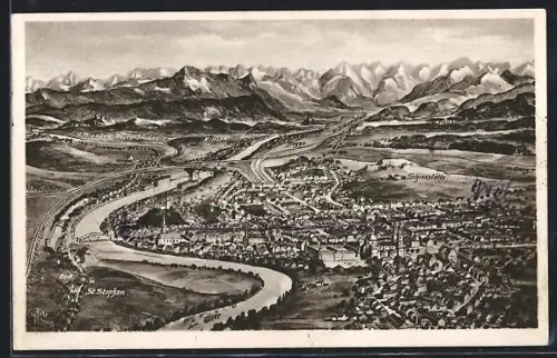 Künstler-AK Eugen Felle: Kempten / Allgäu, Mit St. Stephan, Schelldorf und Kottern