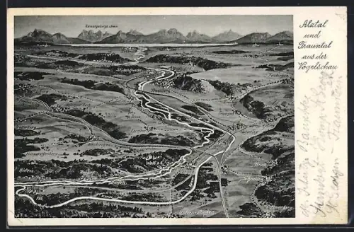 Künstler-AK Eugen Felle: Trostberg, Alztal, Traumtal, Schnabling und Hollerberg