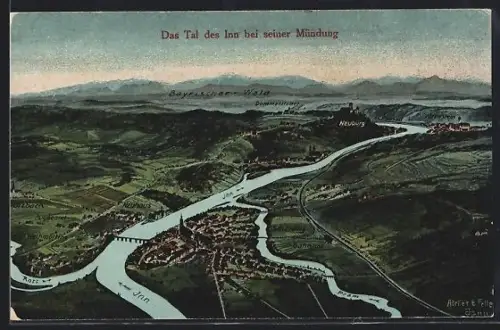 Künstler-AK Eugen Felle: Neuburg /Inn, Mit Schärding und Vornbach