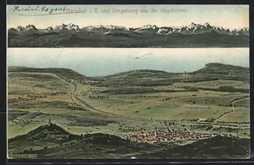 Künstler-AK Eugen Felle: Markdorf i. B., Mit Gehrenberg, Raderach und Markdorf