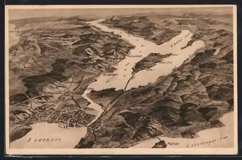 Künstler-AK Eugen Felle: Konstanz, Mit Untersee, Ermatingen und Reichenau