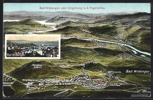 AK Bad Wildungen, Ortsansicht aus der Vogelschau, Blick auf Homberg und Reinhardshausen