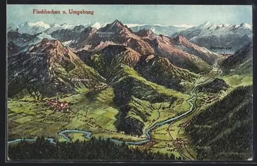 Künstler-AK Eugen Felle: Fischbachau, Mit Birkenstein und Aurach