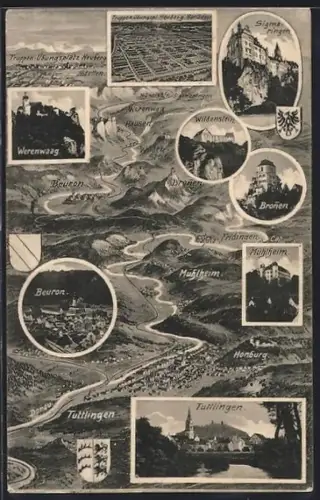AK Beuron, Landkarte mit Umgebung, Ortsansicht Tuttlingen, Sigmaringen, Mühlheim