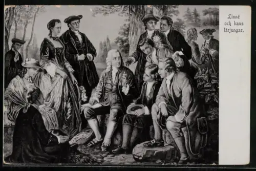 Künstler-AK Naturforscher Linné mit einer Pflanze in der Hand