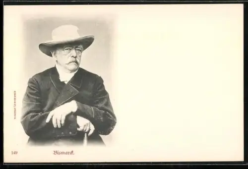 AK Bismarck im Porträt mit Hut und Gehstock