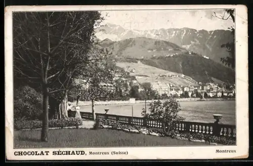 AK Montreux, Panorama, Reklame Chocolat Séchaud