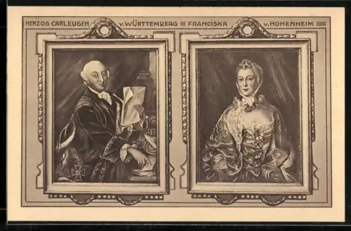 AK Stuttgart, Herzog Carl Eugen v. Württemberg & Franciska v. Hohenheim, Gemälde