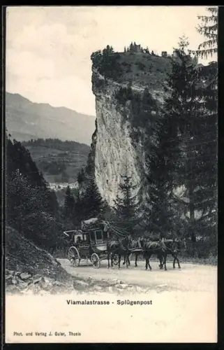 AK Splügenpost beim Anstieg, Postkutsche