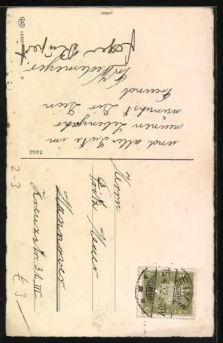 Künstler-AK Kleiner Postbote klingelt an einer Tür