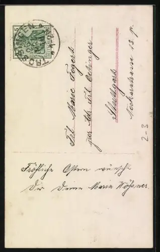 AK Kleiner Postbote vor einem Briefkasten bringt Briefe zu Ostern