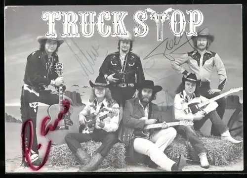 AK Musiker der Band Truck Stop mit Cowboyhüten, Autogramme