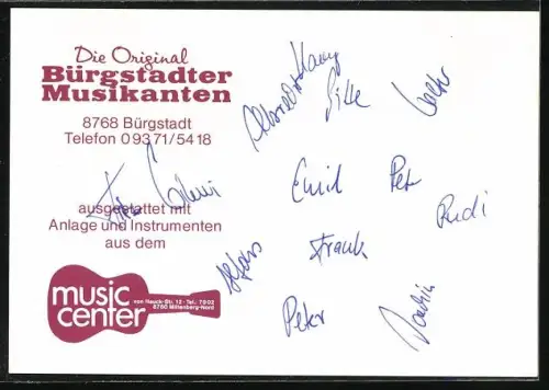 AK Musiker der Band Original Bürgstadter Musikanten mit Instrumenten posierend