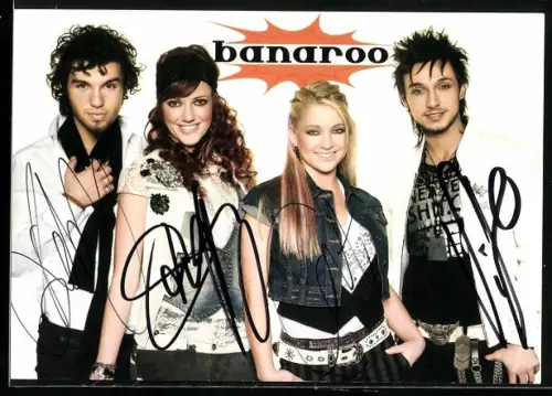 AK Musiker der Band Banaroo in Bühnenoutfits, Autogramme