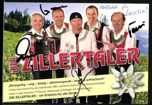 AK Musiker der Gruppe Die Zillertaler in Trachtenkleidung, Autogramme